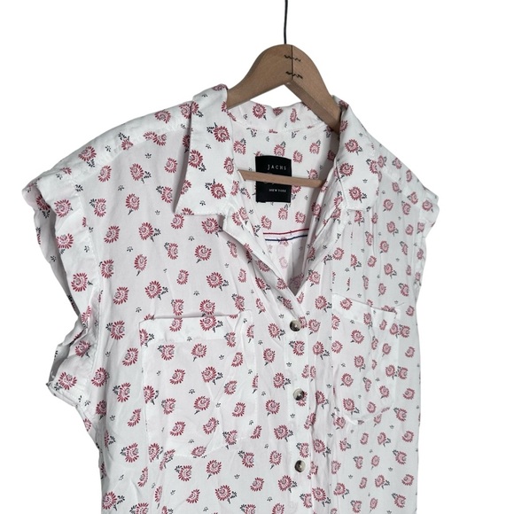 Jachs Girlfriend | Cap Sleeve Button Down Shirt Printed Blouse Size Small - Picture 3 of 8